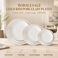 Assiette en porcelaine blanche de haute qualité avec bord doré, vaisselle en céramique pour accessoires de table de restaurant