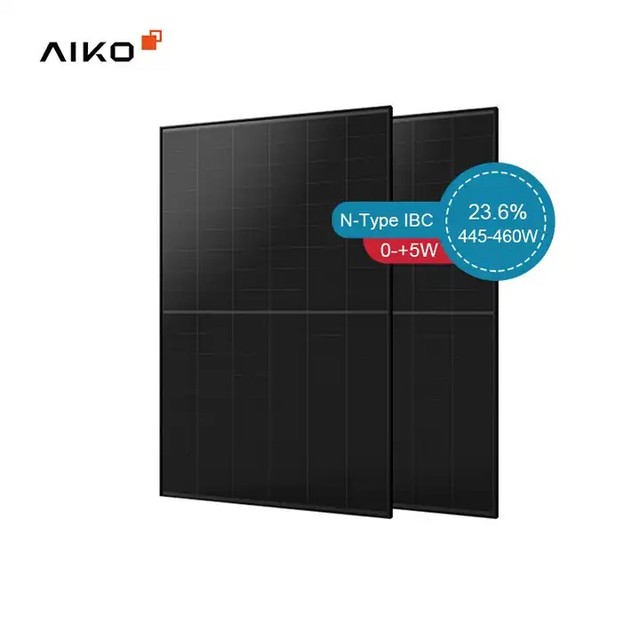 Aiko Newest 3S+N-Type ABC Solar All Black Double-Glass 465W 460W 455W Bifacial BIPV Half Cell Solar Panel for Roof Project