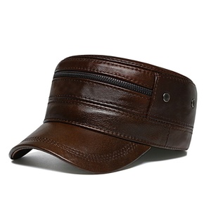 Customized High Quality Luxury Vintage Genuine Leather <b>Hat</b> Unisex Casual Solid Color Warm Winter Leisure <b>Flat</b> Top Adjustable - Product Image 2