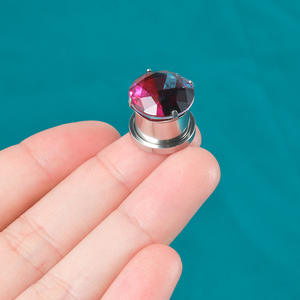 جديد 316L الفولاذ المقاوم للصدأ بلورات الوردي حجر أنفاق الأذن والمقابس اللحم المتوسع جولة الوردي حجر مقاييس الأذن - Product Image 4