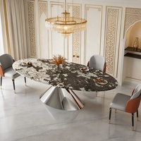 Mesa de Comedor de Mármol de Lujo con Base Cromada Pulida, Estilo Moderno para Hogar, Cocina, Hotel, Restaurante