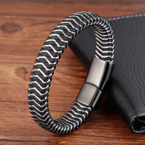 ALIN Cổ Điển Thép Không Gỉ Chính Hãng Da Người Đàn Ông Của Vòng Đeo Tay Handmade Bện Vòng Đeo Tay Pulseras Hombre Đồ Trang Sức - Product Image 4