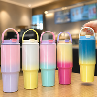 Gobelet isotherme promotionnel en acier inoxydable de 30 oz, bicolore dégradé, avec poignée de transport, sans PFAS, couvercle avec paille, idéal pour cadeaux et événements