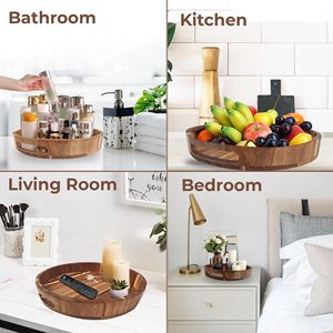 Étagère à épices rotative en bambou, plateau de service rond rotatif, comptoir en bois d'acacia, plateau tournant Lazy Susan, organisateur avec poignée - Product Image 6