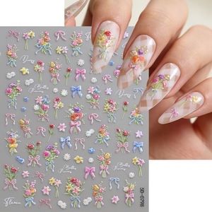 Pegatinas 5D en relieve de flores primaverales para uñas, calcomanías coloridas de lazos y flores para manicura, calcomanías iridiscentes de lazos para uñas. - Product Image 4