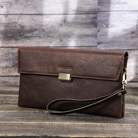 Pochette Homme en Cuir Véritable Tanné Végétal Contact's avec Blocage RFID et Fermoir à Poussoir pour Voyage Quotidien