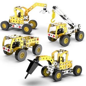 Modèle de véhicule d'ingénierie créatif en métal à assembler 10-en-1 pour enfants, excavatrice, camion, bulldozer, jouet éducatif pour garçons - Product Image 3