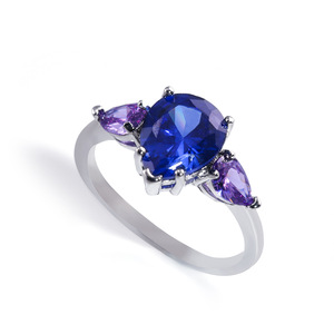 Anello a Goccia d'Acqua a Forma di Pera con Accenti Blu e Viola, Gioiello Elegante e Creativo per Donne - Product Image 6