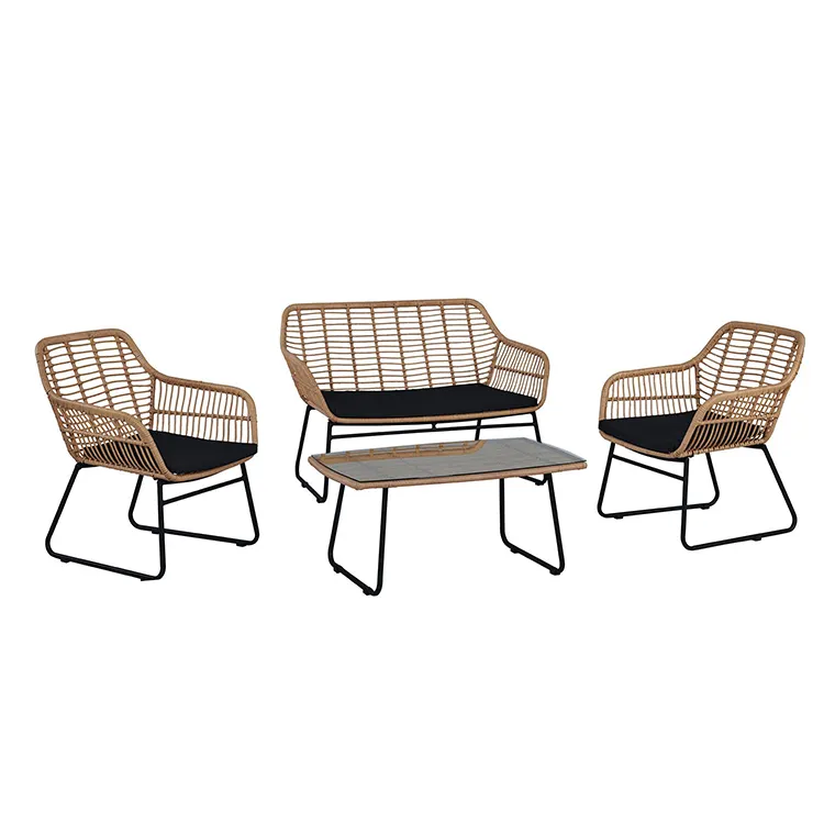 Wholesale 4pc Living Sofa Set Open Weave Rattan Outdoor Furniture Cord Weave Seating Group From UN Leisure