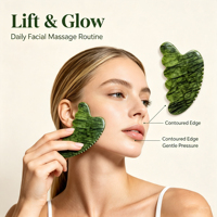 Rouleau facial en jade vert néphrite 100% naturel et ensemble de masseur Gua Sha