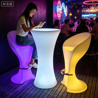 Table de bar lumineuse atmosphérique ronde à taille étroite, en plastique étanche pour extérieur, jardin, mariage, hôtel, avec LED