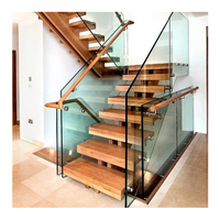 Escaliers droits en bois massif et fer Balustrade Escalier Mono Stringer pour maison Escalier droit avec marches en bois