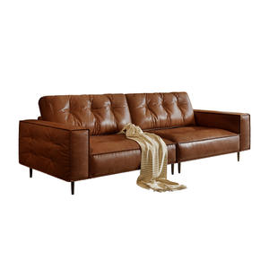 Sofá Recto de Cuero Encerado Vintage Color Chocolate con Diseño Acolchado para Sala de Estar - Product Image 4