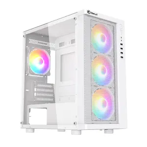 PC Case M-ATX Mid Tower Tempered Glass White Color horizontal Gaming Computer Case