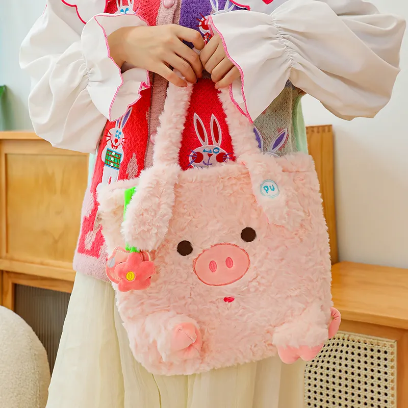 2024 New Arrival Stuffed Animal Cartoon Pig Plush Tote Backpack Plush Purse Wallet Make Up Bag Toys Cute Baby Plushies for Kids