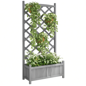 Maceta de Plástico Gris con Enrejado, Jardinera Elegante de Estilo Rústico, Caja de Plantación para Uso en Jardín - Product Image 1