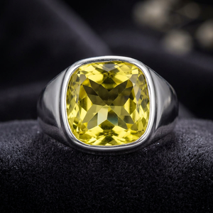Anillo de Boda Clásico de Plata de Ley 925 con Engaste de Bisel Hecho a Mano con Gema de Topacio Limón Facetado de Calidad y Diseño Moderno para Mujer/Unisex, Ideal para Fiestas - Product Image 3