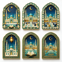 Assiette décorative en résine, impression UV personnalisée, mosquée islamique, Eid Mubarak, croissant de lune, ornement de bureau arabe avec support, vente en gros OEM