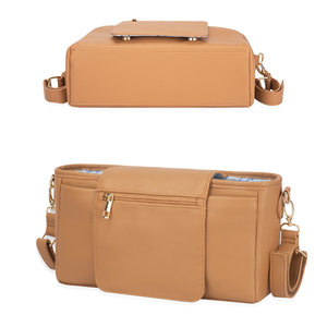 Organisateur et support universel pour poussette en cuir végétalien personnalisé avec porte-gobelet, utilisation quotidienne, résistant à l'eau et antivol - Product Image 1