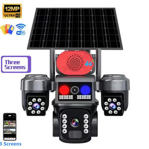 4G WiFi камера видеонаблюдения на солнечной батарее, 12 МП, с тремя экранами, 3 объективами, PTZ, двойными сигнальными лампами, для наружного использования, 360° °   Мониторинг - Product Image 2