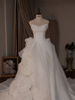 MZD05212 Gaun Pengantin Organza Bunga 3d Tanpa Lengan Mawar Buatan Tangan Model A-Line