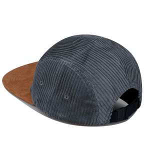 Casquette de camping plate en daim marron à 5 panneaux, avec bord uni, bicolore, personnalisable, en velours côtelé gris - Product Image 1