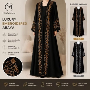 <span class=keywords><strong>Abaya</strong></span> de Luxe Modeste pour l'Aïd 2026, Style Dubaï, Ensemble 3 Pièces Élégant Brodé, Manches Larges, Hijab, Maxi, Polyester, Coupe Ample, pour Femmes Musulmanes - Product Image 1