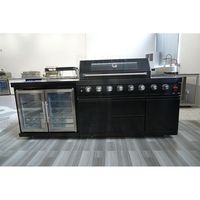 Ensemble de barbecue d'extérieur trois pièces noir avec évier, armoire à boissons et meuble de camping pour jardin