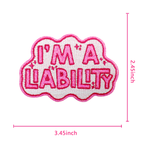 Parche Bordado de 3 Pulgadas con la Frase 'I'm a Liability', Parches Bordados con Slogan Divertido y Purpurina Rosa, Parches Termoadhesivos para Bolsos, Gorras y Sombreros, DIY - Product Image 2