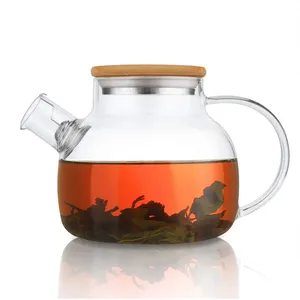 Heat Resistant Teapot High Borosilicate Glass Tea Pot With Infuser Glass Water Pitcher With Airtight Bamboo Lid