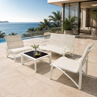 Ensemble de canapés d'extérieur modernes de luxe en aluminium avec tissu rembourré et table basse en teck pour patio et jardin