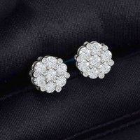 GRA Hip hop Ice Out Bling 925 Sterling Silver Pass Diamond Tester VVS Moissanite 10MM bunga Cluster anting Stud untuk pria