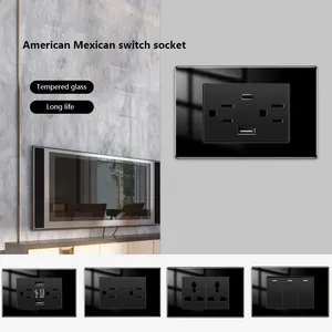 Mỹ Đen Tempered Glass 15A tường tường chuyển đổi ánh sáng, chúng tôi cắm USB sạc nhanh tường Ổ cắm điện, Mexico chuyển đổi ổ cắm - Product Image 2