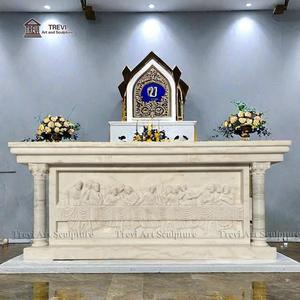 Altar principal de mármol de piedra natural tallada a mano de estilo europeo TREVI con el relieve de <span class=keywords><strong>la</strong></span> última cena para <span class=keywords><strong>la</strong></span> <span class=keywords><strong>Iglesia</strong></span> <span class=keywords><strong>Católica</strong></span> - Product Image 3