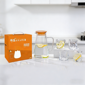 Juego de 5 piezas de jarra de agua de vidrio al por mayor directo de fábrica, jarra de agua de vidrio sodocálcico con 4 vasos, cristalería para beber al por mayor - Product Image 5