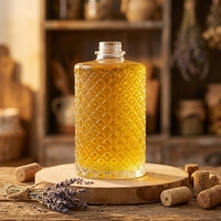 Edle Strukturierte Runde Glasflasche 500ml mit Schraubverschluss, Mattiert, Großhandel, Hochwertiges Klarglas, Geometrisches Relief, Spirituosenflasche für Brennereien