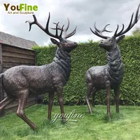 Antique Bronze Elk Deer Statue Sculpture