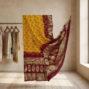 Cache-cou en soie Banarasi Bandhej Gharchola pour femme, léger, respirant, imprimé floqué, long, traditionnel, de Lakhdatar - Product Image 3