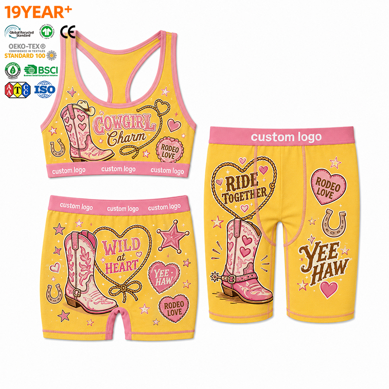 Retro Americana Cowgirl Print Workout Underwear Activewear Matching Set Moisture Wicking Performance Girls' Sports Bras Set