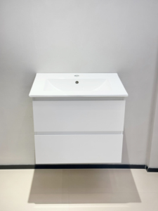 E0 Meuble-lavabo moderne laqué MDF blanc 18.90 "x 17.91" x 18.90 2 grands tiroirs pour lavabo <span class=keywords><strong>peu</strong></span> profond, design européen mince - Product Image 2