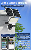 Caméra PTZ solaire 4G/WiFi 2-en-1 avec projecteur LED 12MP à 3 objectifs et 3 écrans, IP66, ABS, panneau 18W, détection et suivi humains