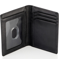 Dompet kustom kulit PU asli pria, dompet saku depan ramping penghalang RFID dengan Slot kartu/jendela ID