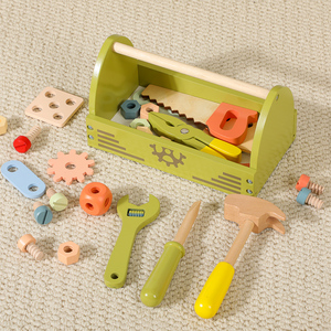 나무 녹색 대형 도구 테이블 척 게임 세트 너트 제거 나사 조립 시뮬레이션 수리 목수 장난감 조립 장난감 - Product Image 5