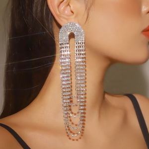 Pendientes de Borla Elegantes de Estilo Francés para Mujer, Diseño Exagerado con Pedrería, Aleación de Zinc para Fiesta - Product Image 4