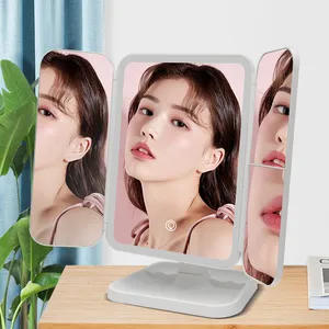 Luminous Led Makeup Mirror Smart Touch Control Lighted Vanity Stand Up Desk Trifold Led Light Mirror Vanity Makeup Mirror