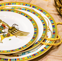 Service de Table de Luxe en Porcelaine Fine 16 Pièces, Motif Floral Européen avec Incrustations Dorées, Assiettes et Bols, Compatible Lave-Vaisselle, Micro-ondes et Congélateur, En Stock