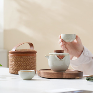 Chinese Portable Ceramic Tea <strong>Set</strong> Ru Kiln Travel Tea <strong>Set</strong> <strong>for</strong> Camping 1 <strong>Teapot</strong> with <strong>2</strong> Tea <strong>Cups</strong> <strong>for</strong> Home - Product Image 2
