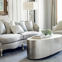 Table basse ovale de luxe artisanale avec incrustation de feuilles d'argent, table centrale décorative personnalisée avec rangement pour salon