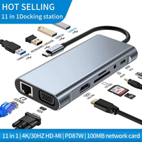 Hub USB C 11 en 1, Estación de Conexión 3.0, 100W PD, RJ45 Ethernet, HDMI 4K, VGA, Lector de Tarjetas SD y TF, Adaptador Tipo-C para Laptop y Tablet