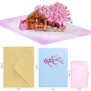 Tarjeta Pop-Up 3D de Papel Cortado con Láser con Diseño de Cabaña de Flores de Cerezo, Hecha a Mano, con Árbol de <span class=keywords><strong>Sakura</strong></span> y Color Rosa, Ecológica, para Bodas y Cumpleaños - Product Image 4